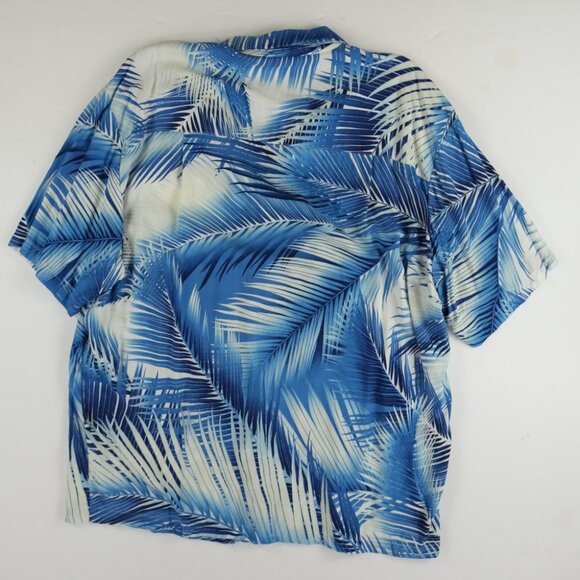 Paradise Found Men's Sz Medium Palm fronds Honolulu Hawaiian Blue Rayon Wood - Picture 2 of 5